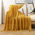 Multipurpose Knitted Solid Color Geometric Fringe Bed Blanket Convenient Travel Blanket Sleep Pod Blanket
