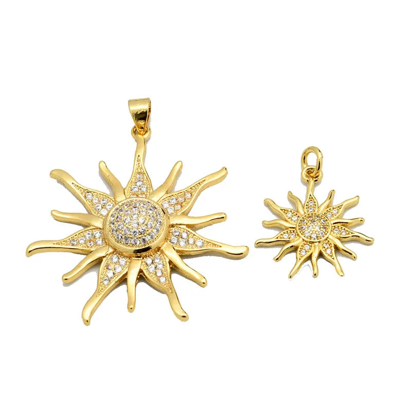 Fashion Necklace Making Findings Gold Color Plating Rhinestone Crystal CZ Stone Setting Sun Flower Shape Pendants