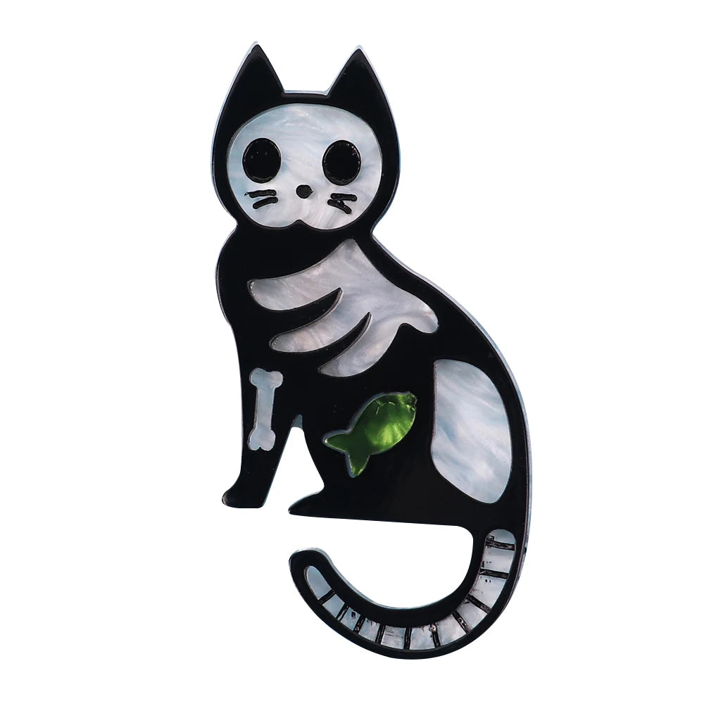 Cheap Factory Prices Creative Designer Fish Kitten Bones Cute Animal Resin Splice Cat Casual Pin Acrylic Brooch for Women