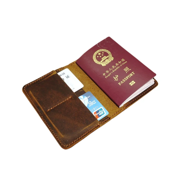 Vintage EDC Card Holder Cover Travel Passport Wallet Ticket Passport Holder with Fold Closure Multi-Function Stamping Logo