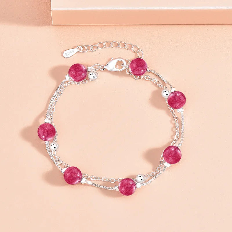 Wholesale Cat's Eye Strawberry Quartz Chain Bracelet Personality Fashion Double Layer Beaded Bracelet for Women