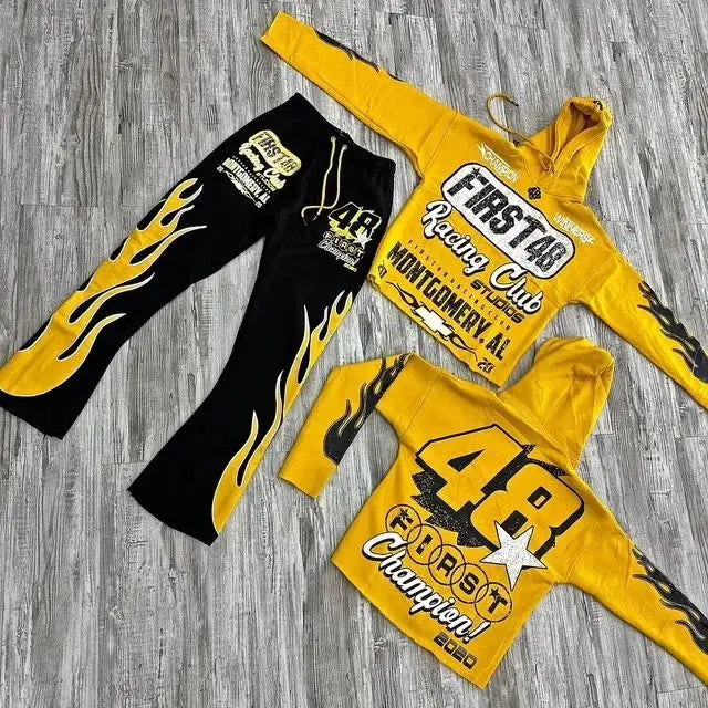 DCY Wholesale Clothing China Custom Tech TracksuitJogger Set MenAcid Wash Hoodies Set Custom Tracksuit