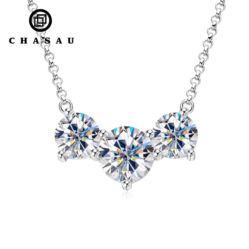 2.0 Carat D Color VVS1 All Moissanite Pendant Necklace with 925 GRA Silver Drop 8mm Long