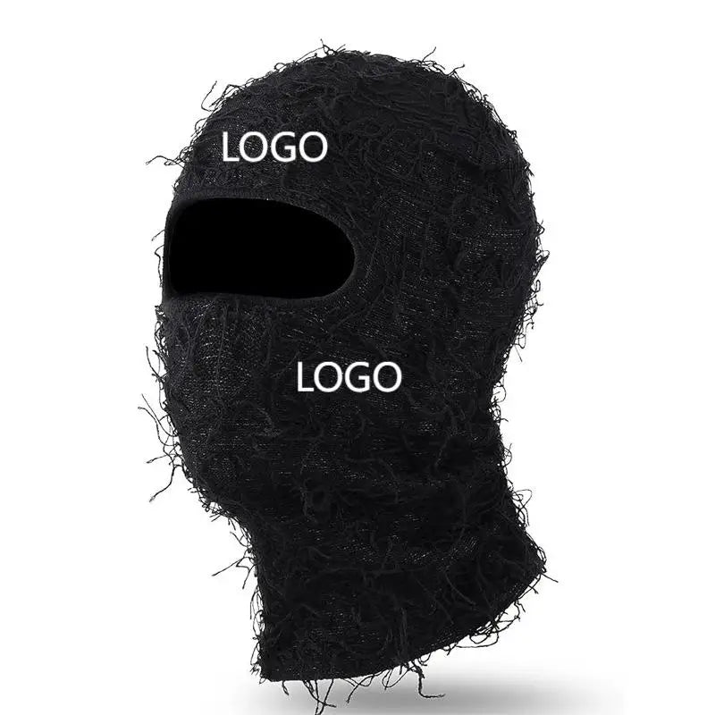 Wholesale Custom Thick Thermal Winter Full Face Mask Balaclava Ski Mask Embroidered Logo Knitted Grassy Distressed Party Sports