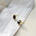 Trendy Jewelry Faced Black Agate Gems 925 Sterling Silver Stud Earring