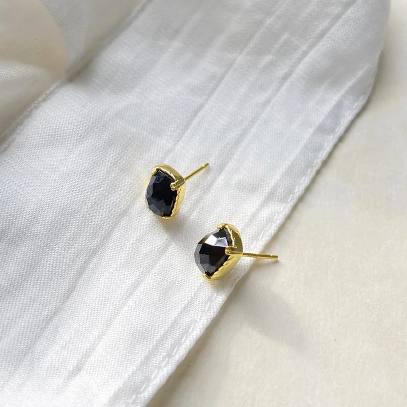 Trendy Jewelry Faced Black Agate Gems 925 Sterling Silver Stud Earring