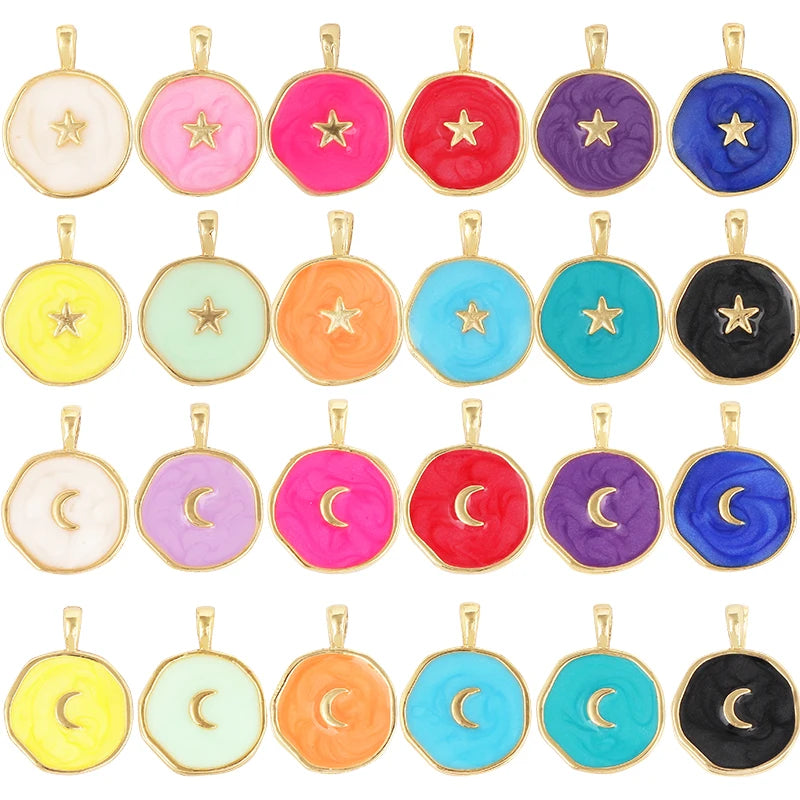 Dangle Star Moon Enamel Charm Pink Orange Turquoise Red Pendant Oil DroppedGold Plated ColourNecklace Bracelet Pendant K02