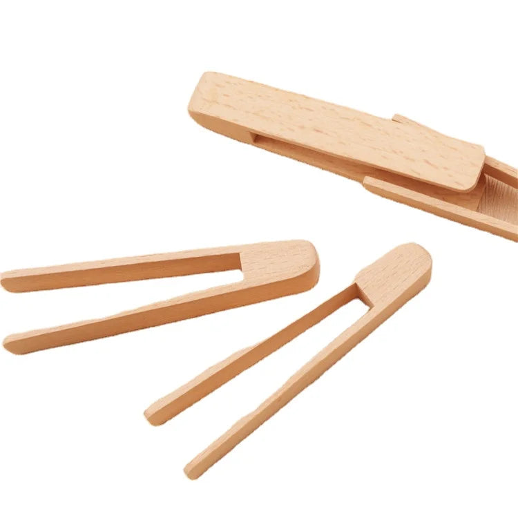Bambus Bbq Kitchen Service Food Grade Multi-Use Clip Tweezer Custom Mini 8 cm Wooden Food Tong for Bread Sugar Service