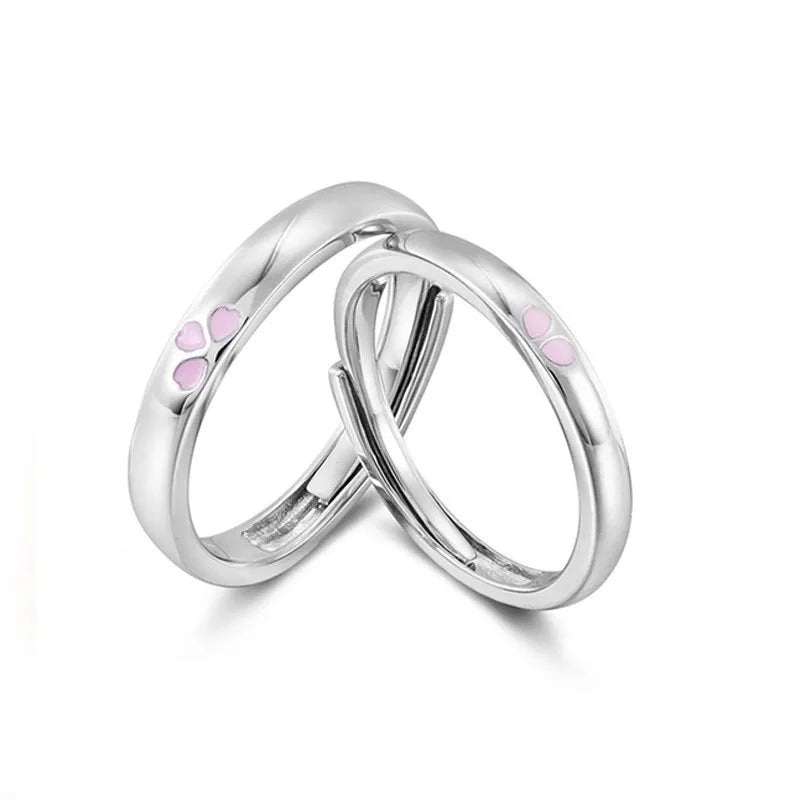 S925 Silver Plated Romantic Cherry Blossoms Couple Ring for Women Men Wedding Engagement Wedding Jewelry