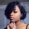 180% Density Natural Black 13x4 Pixie Bob Closure Wig Bleached Knot Short Pixie Cut Curly Wig Women Deep Wave Style HD Lace