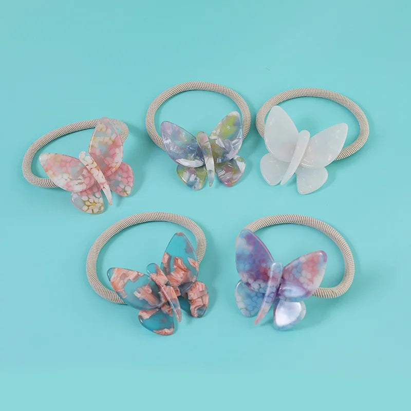 Midairy Custom Eco-friendly Acetate Hair Ties Multicolor butterfly Shape Elastic Hairbands Rubber Band for Girls 41mm 4315