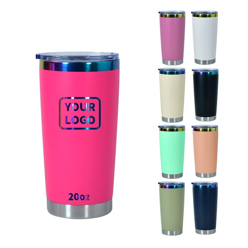 Custom logo Hot Sale rainbow Plated 20oz Powder Coated Stainless Steel Double Wall Vacuum Tumbler Laser Engraved Travel Mug