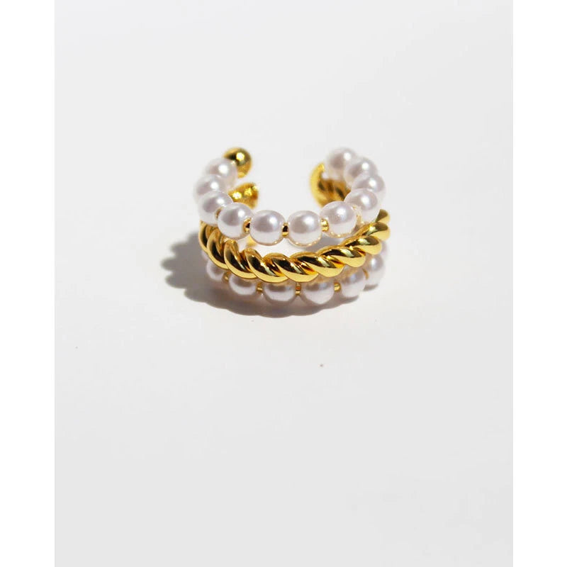 Double Layered Brass Imitation Pearl Ear Cuffs Twisted Rope Cartilage Without Piercing Boho Minimalist Fashion Jewelry 2021 Hot
