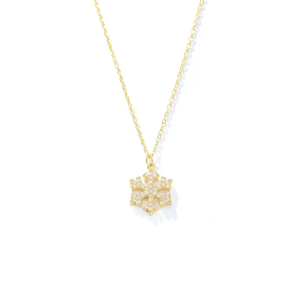 Fast Dispatch S925 Silver Jewelry Necklace Gold Plated Cubic Zirconia Snowflake Necklace