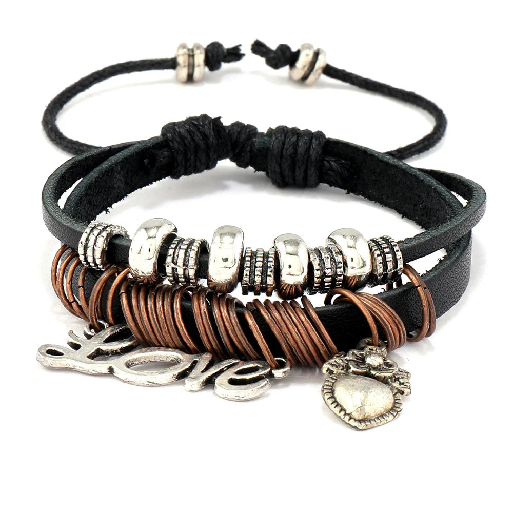 Handmade Leather Braided Jewelry Charm Bracelet for Men and Women Fashion Bangle Pendant Wholesale
