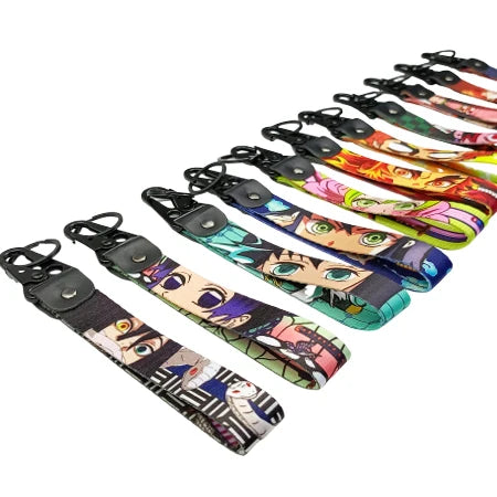Custom Logo Anime Keychain Lanyard Motorcycle Eagle Hook Keyring Short Strap Accessories Nylon Keychain With Woven Label Key