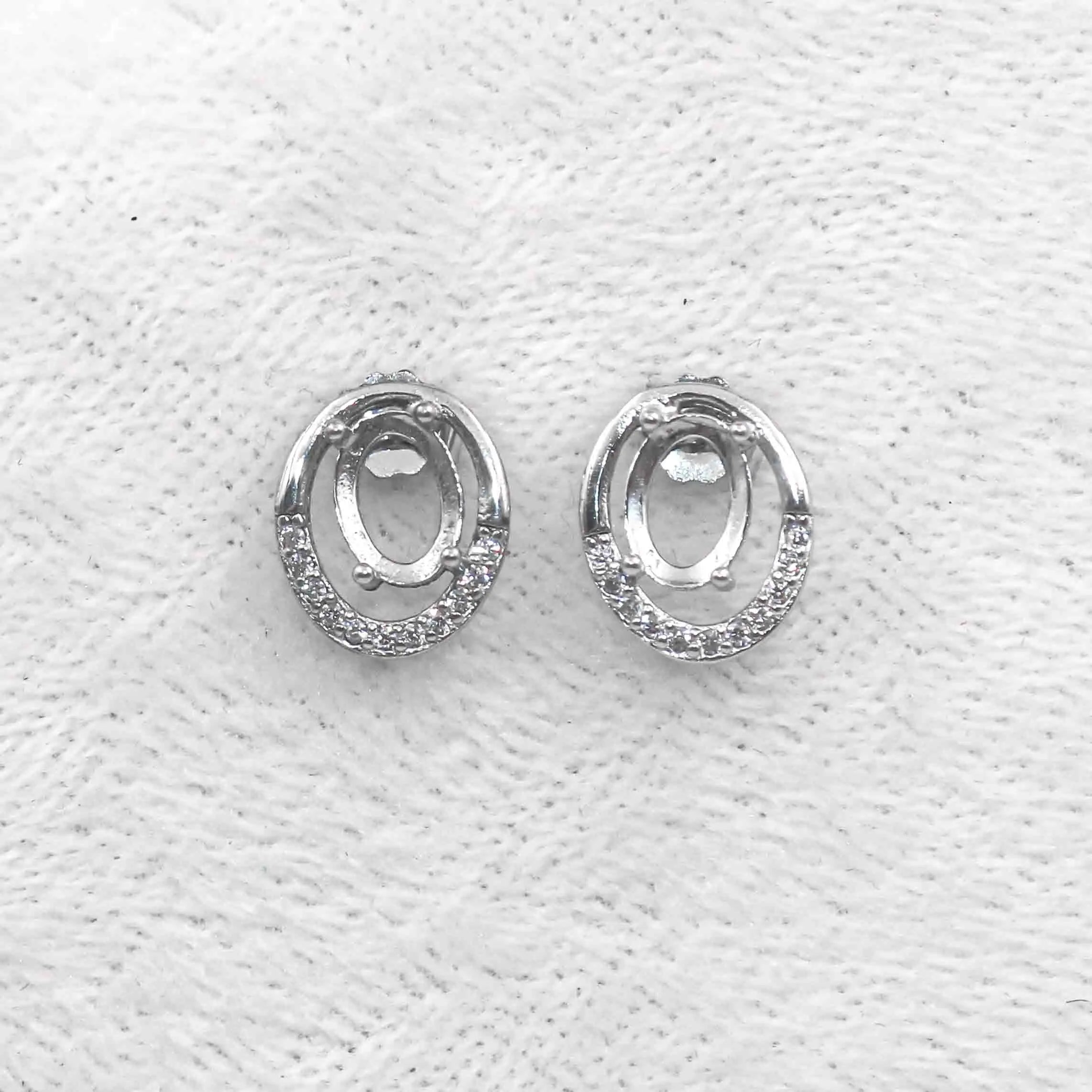 Sterling Silver 5*7mm Semi Mount Stud Earrings Empty Support Blank Claws Setting S925 Base Without Center Stone for DIY Inlay