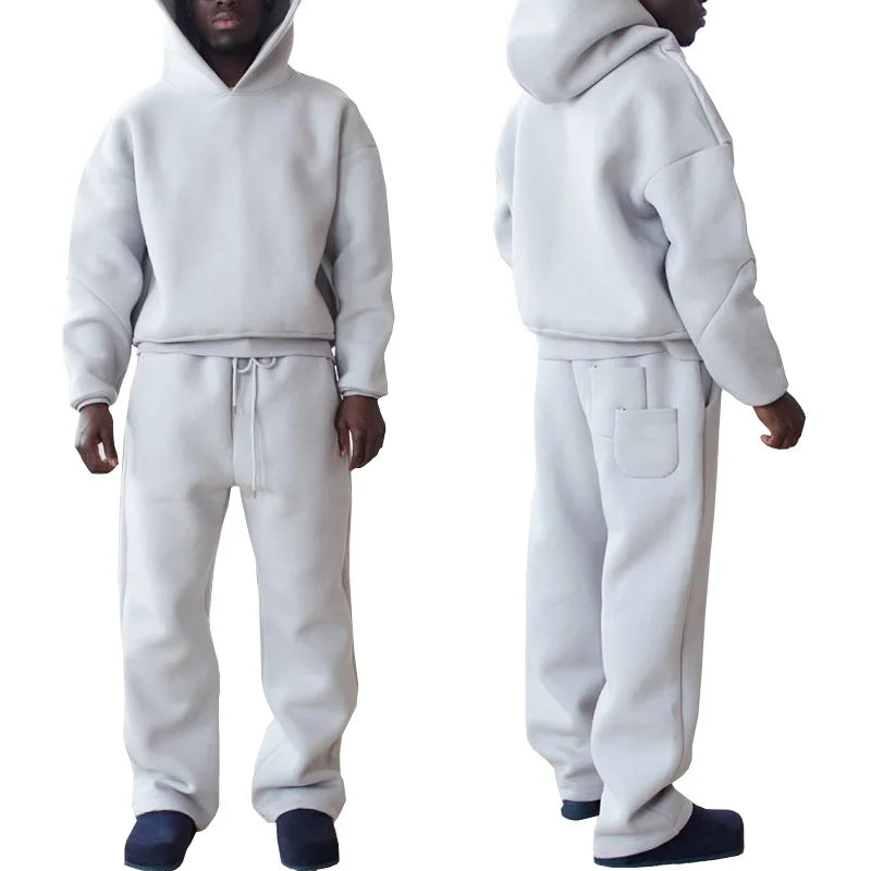 Oversized Custom Street Wear Embroidery Stacked Custom Cargo Pants and Hoodie Sets Flare Joggers Tracksuits
