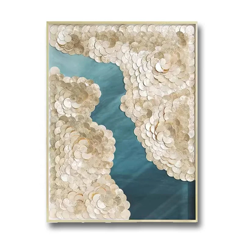 Home Accessories Decoration Seascape Shell Decorative Painting Cream Shell Embellished Artwork Shell Decoration