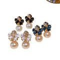 S925 Gold Plated French Flower Earrings Luxury Pearl Stud Manguito De Oreja Trendy Geometric Shape for Wedding Parties Gifts