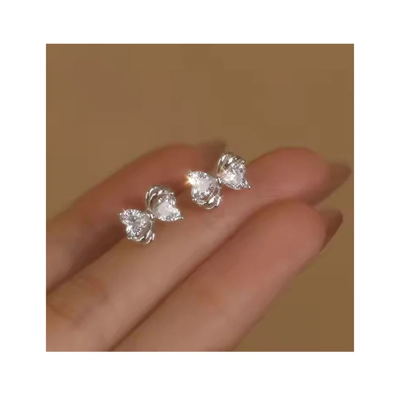 S925 Sterling Silver Bowknot Crystal Stud Earrings for Women Jewelry Accessories YB-XY-420