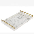 White Marble Serving Tray with Gold Metal Handles for Home Decoration and Kitchen Use