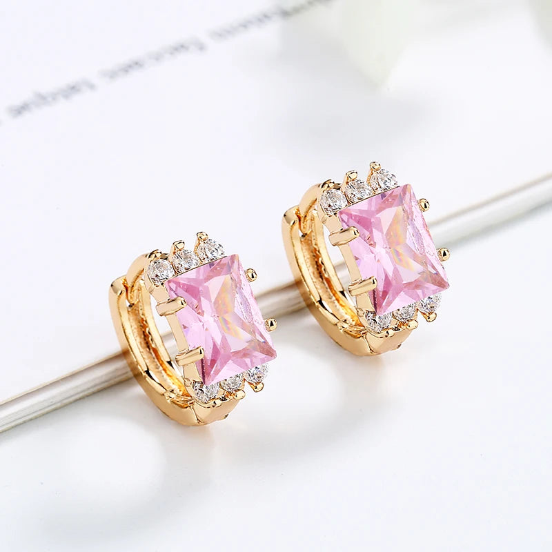 Buy Jewelry in Bulk 18 Karat Gold Over Brass Elegant Factory Direct Jewellery One Stone Simple Basic Huggie Earrings for Women