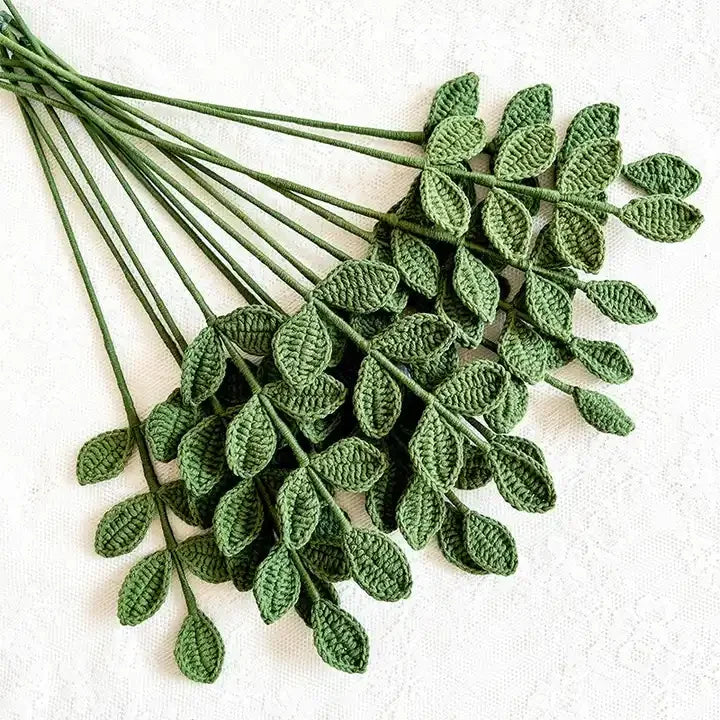 Green Artificial Leaf Plants Arrangement Woolen Handmade Knitted Flowers Crochet Plant