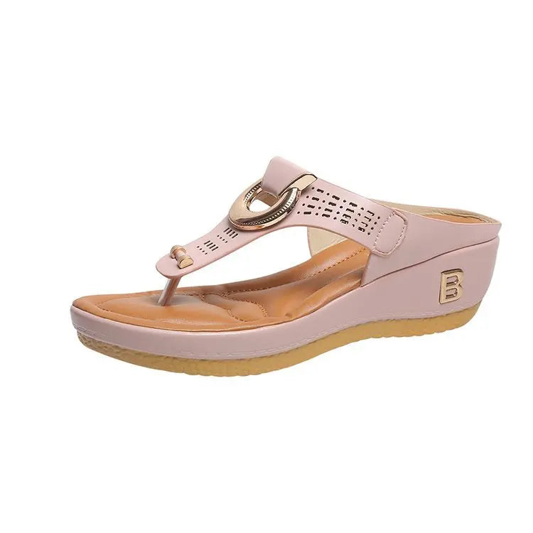 Women's Slope Heel Clip Toe Slippers Summer Beach Ladies Simple Sandals Retro Non-slip One Stirrup Convenient Women Casual Shoes