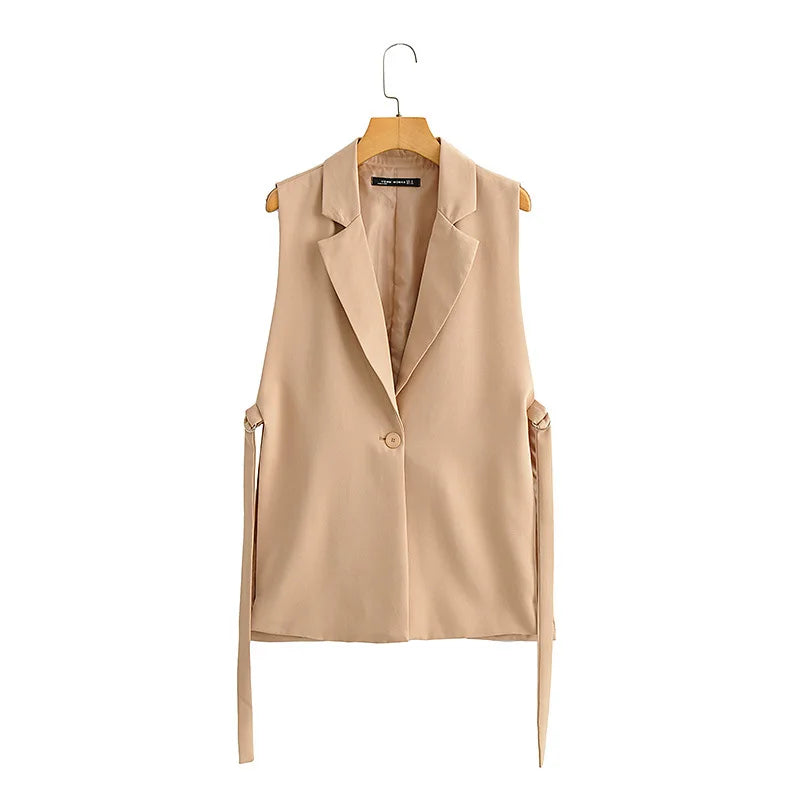 Summer New Elegant OL Style Vest in the Long Section Fashion Retro Simple Sleeveless Suit Casual Vest  WAISTCOAT