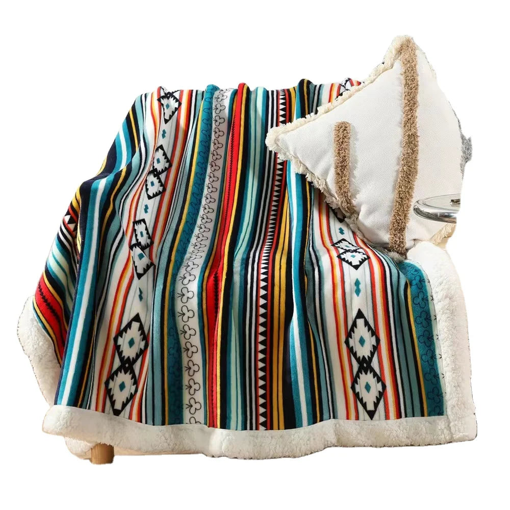 Custom  Soft Sherpa Fleece Blanket Printing Boho Native Blankets for Bed