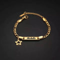 Fashion Crown Charm Message Personalized Custom Gold Plated Curved Stainless Steel Jewelry Engraved Name Bracelets Bangle