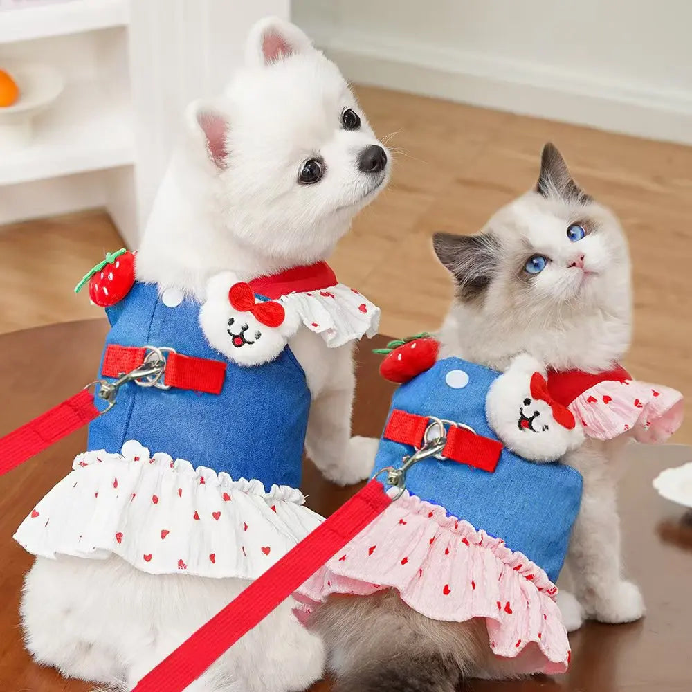 OEM New Spring Summer Teddy Bear Skirt Floral Print Modern Polyester Dog Clothes Vest Wholesale Pet Accessories Jean Dog Dress