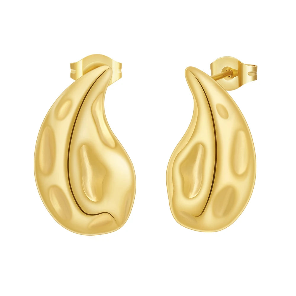Latest 18K Gold Plated Stainless Steel Jewelry Irregular Waterdrop Chunky Oval Drop Stud Earrings for Women Earrings E241541