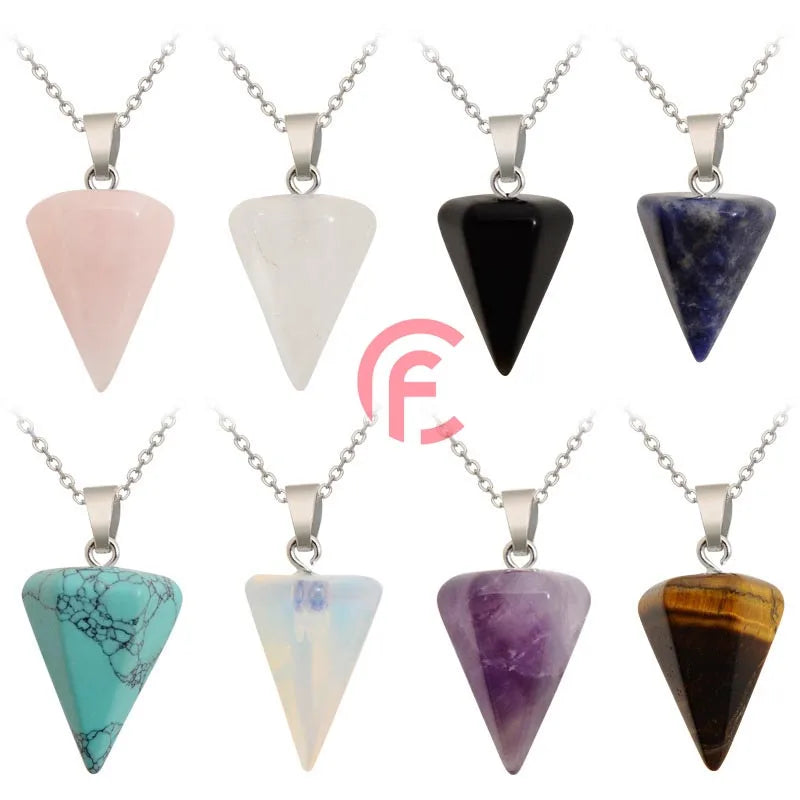 Wholesale Natural Stone Hexagon Cone Crystal Pendant Conical Bullet Quartz Necklace Pendants Gemstone Jewelry