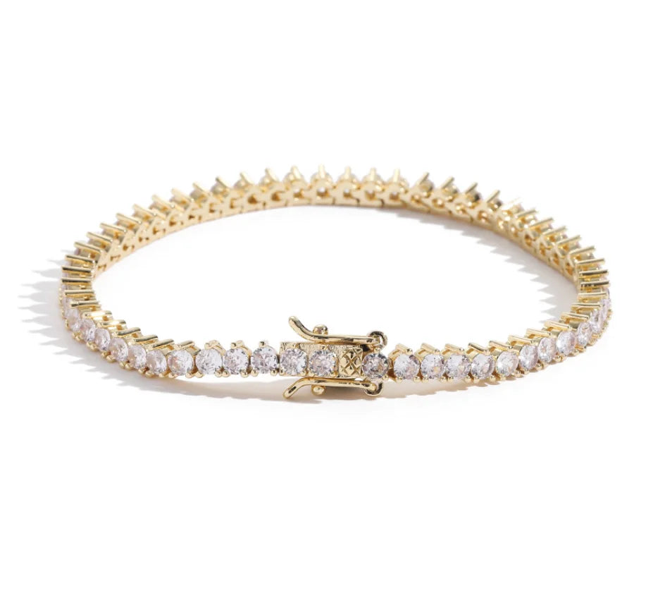 AIJIER Men's European & American 3.0 Three-Claw Tennis Chain Bracelet Hip Hop Copper Zircon Platinum/Gold Plating for Parties