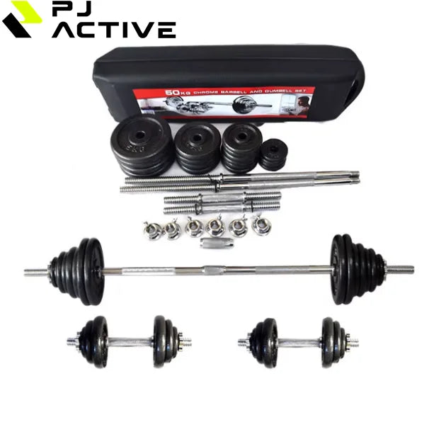 PINJIAN Custom Logo 20kg 50kg Cross Fit Gym Equipment Cast Iron Multi Weight Adjustable Barbell Chrome Dumbbell Set 50kg