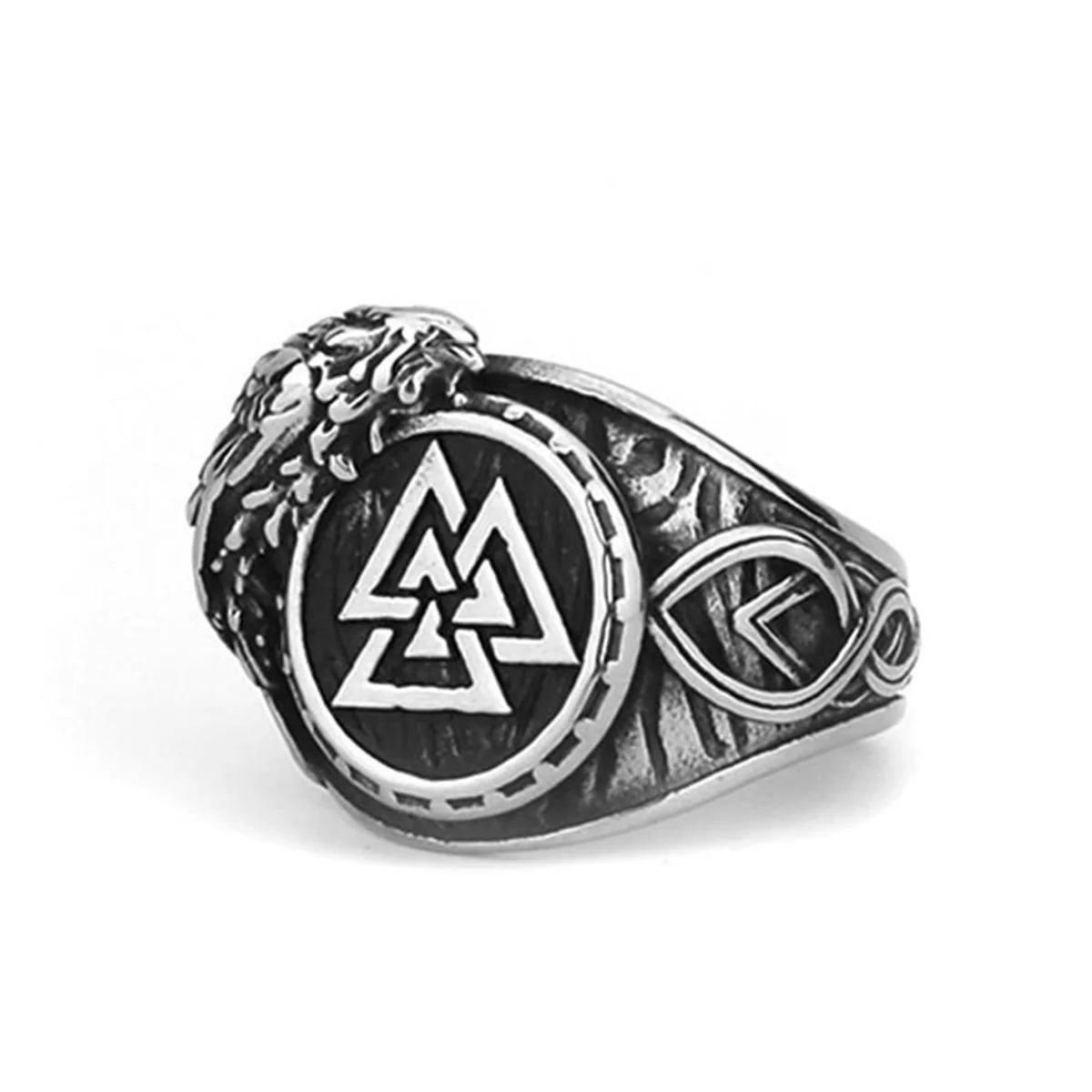 New Design Titanium Steel Size 7-13 Ring Viking Coincidence Triangle Rune Crow Ring Ornaments Jewelry Handmade Ring for Men