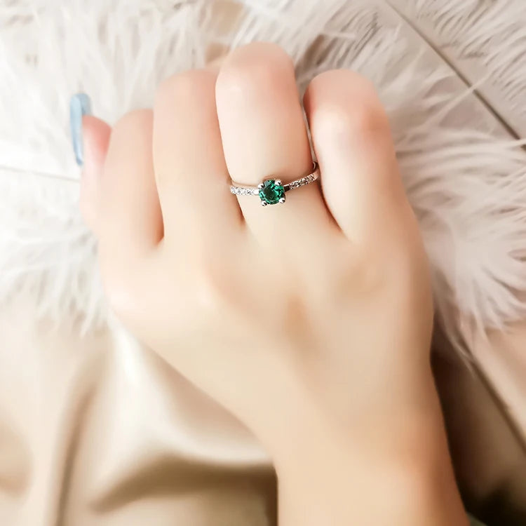 925 Sterling Silver Emerald Ring Round Cut Cubic Zirconia Promise Rings CZ Classical Eternity Engagement Wedding Ring  for Women