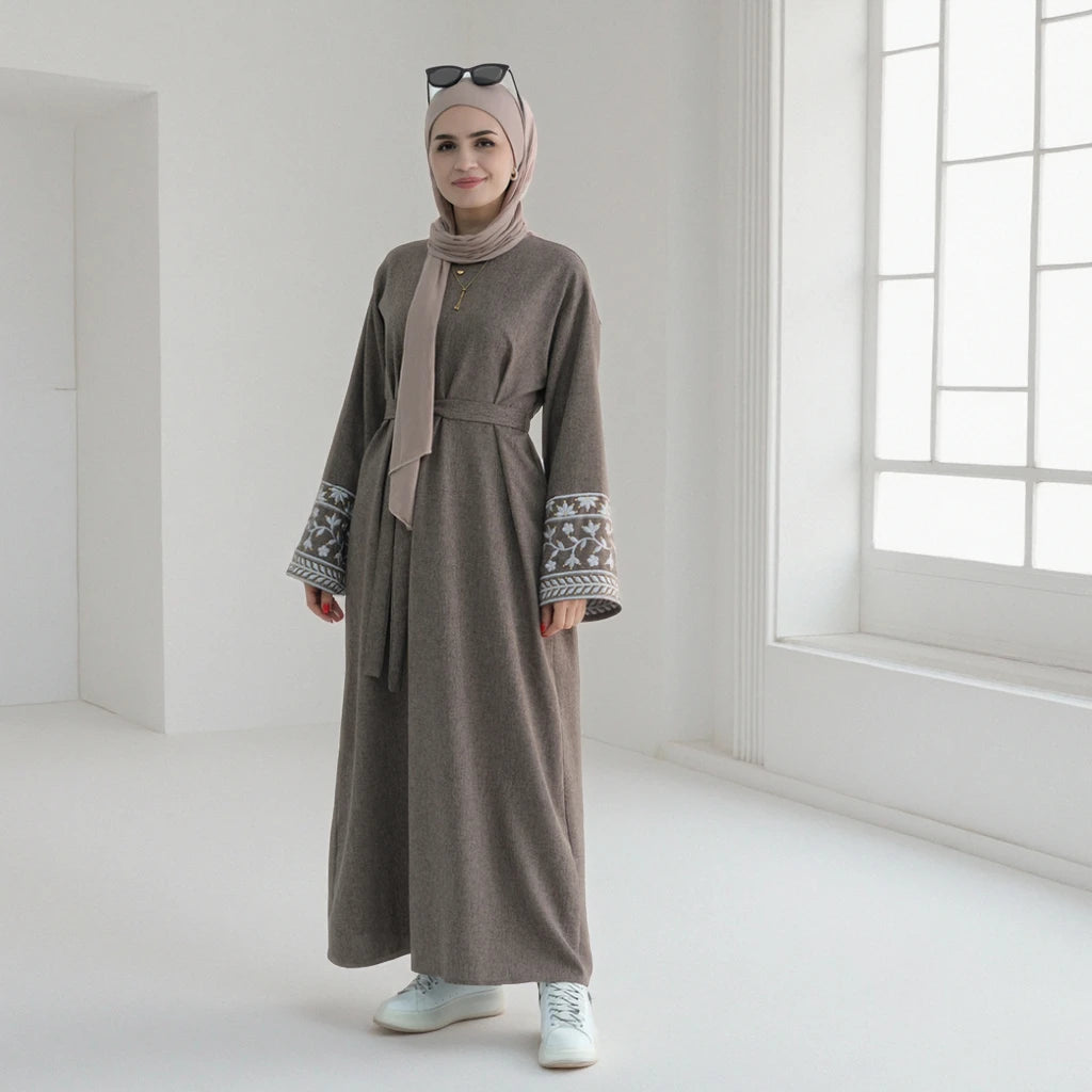 Abaya Loriya Linen Polyester Embroidery Closed Abaya Women's Dresses Wholesale Islamic Modest Clothing Abaya Women Muslim Dress