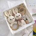 Organic Bunny Crochet Rattle Knitting Teether Ring Baby Chew Toy Baby Teething Shower Baby Gift Set