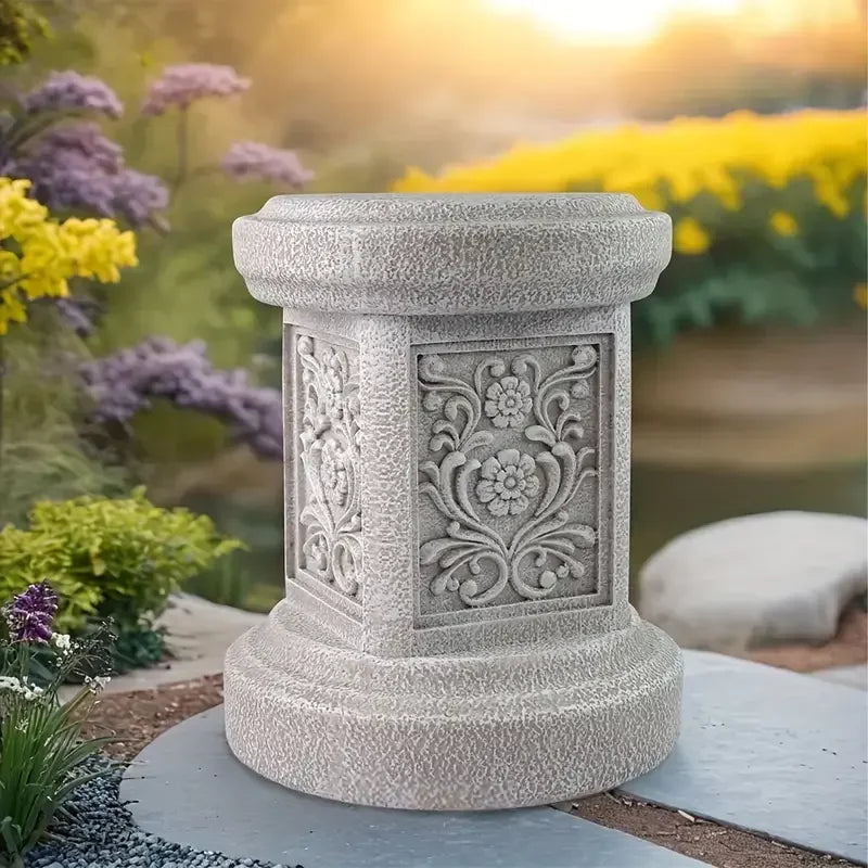 Resin Carved Decorative Column Statue Retro Relief Style Unique Design Hand-Painted Outdoor Garden Courtyard Holiday Gift