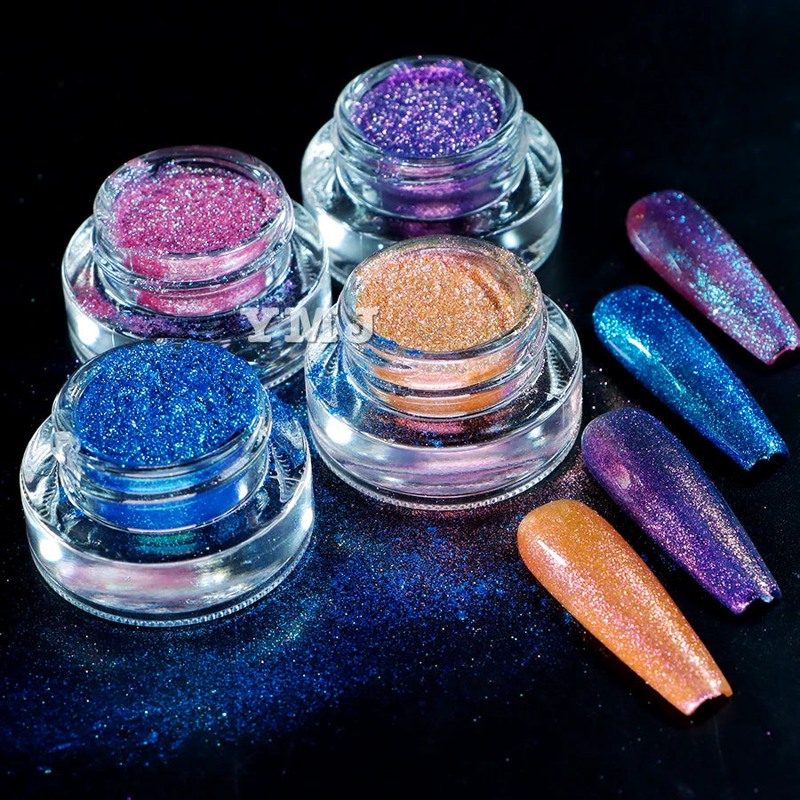 4 Colors Luxury YMJ Aurora Opal Powder Chameleon Loose Pigment Chrome Nail Gel Polish Mirror Effect