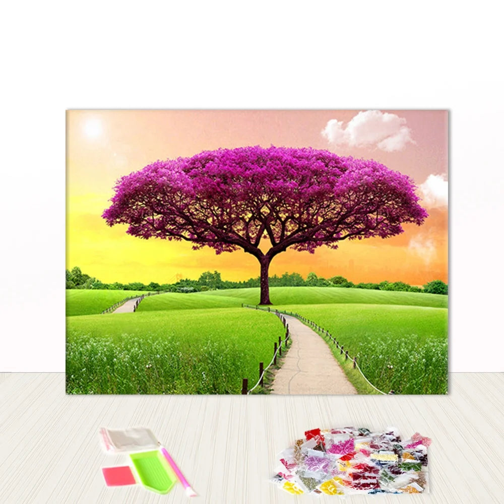 Custom Made DIY Art Full Drill 30x40cm Trees Landscape 5D Diamond Embroidery Painting with Box MegaBDM