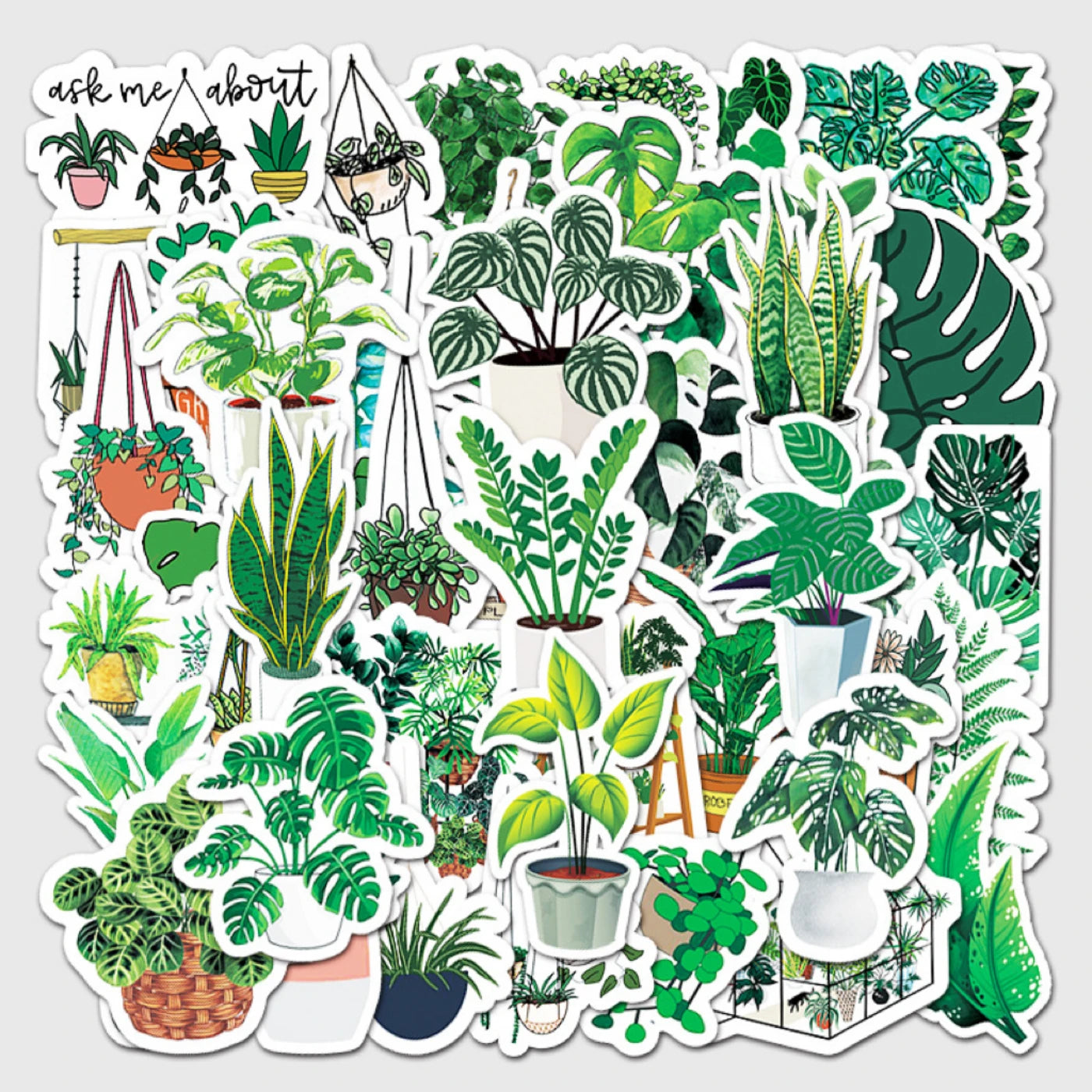 Vi-50pcs Green Plants Series Cartoon PVC Waterproof Stickers for Car Bicycle Water Bottle Cup Mobile Phone Laptop Stickers