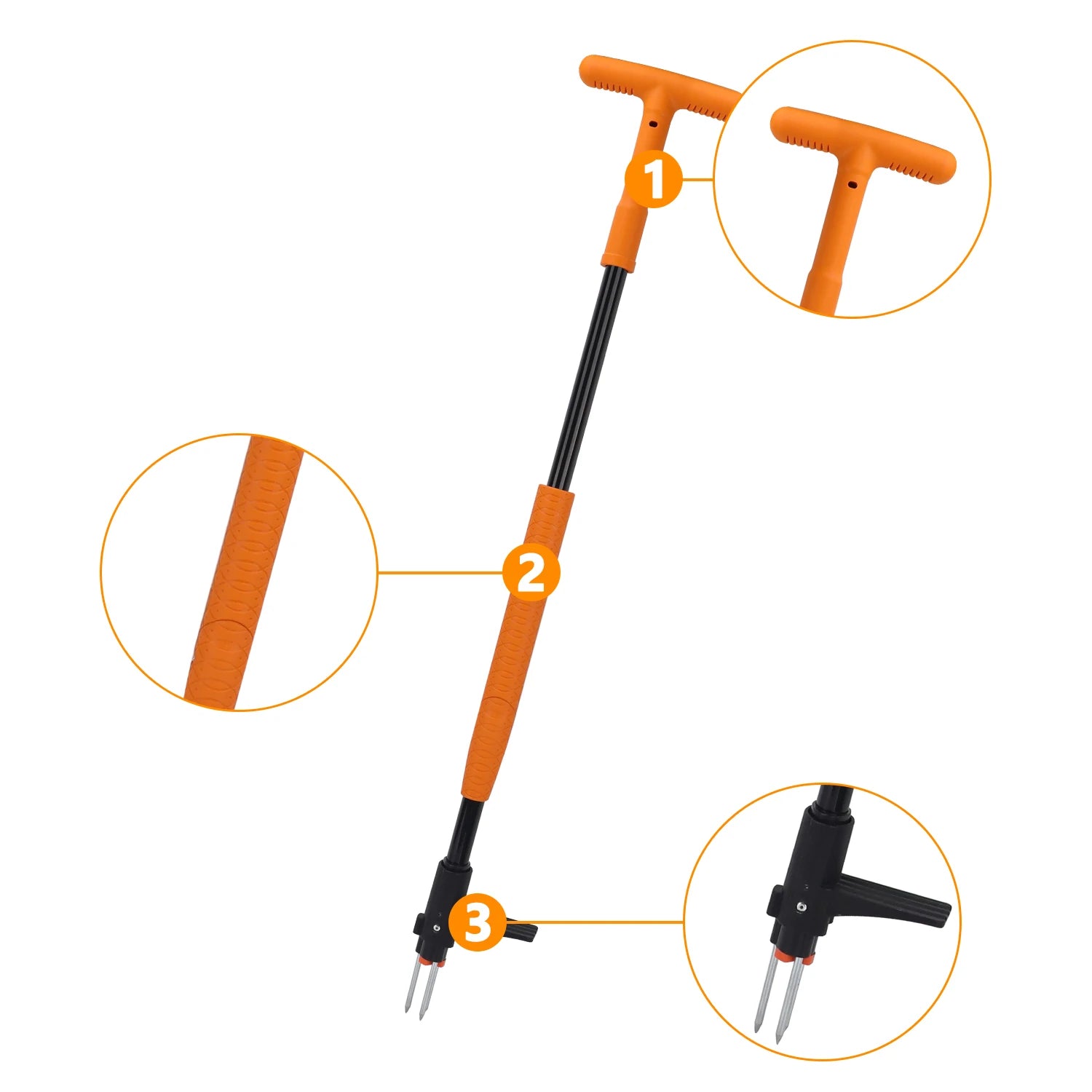 2-Section Power-Coated Steel Pipe Garden Hand Tool Comfortable T-shaped Grip Handle with Screw Rods Weeder Tool