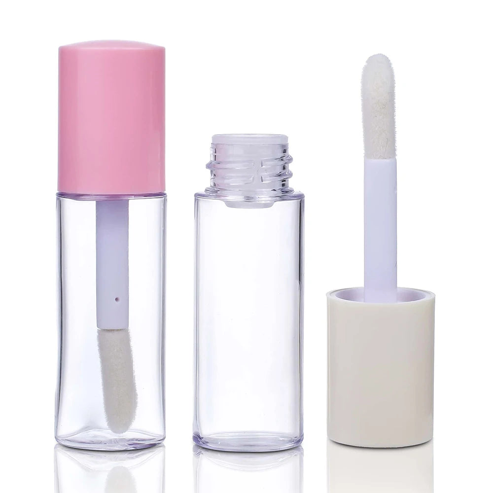 Empty Round Lipstick Container clear 10ml Plastic Lip Gloss Tube with pink White Cap