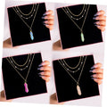Fashion Crystal Mineral Malachite Stone Hexagonal Pillar Pendant Necklace for Women Jewelry