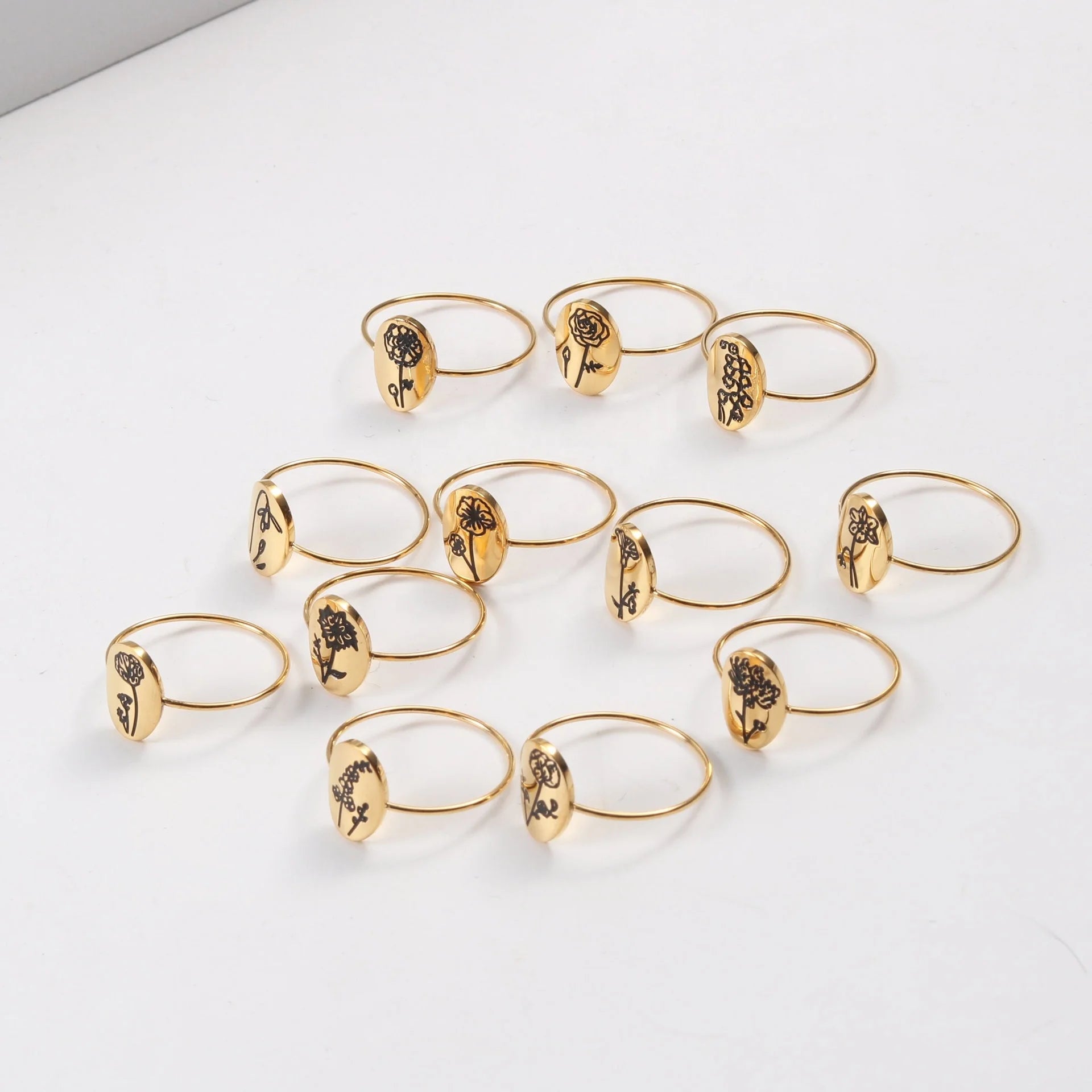 Cute Sweet Style Months Birth Flower Stainless Steel Thin Dainty Ring for Girl Women
