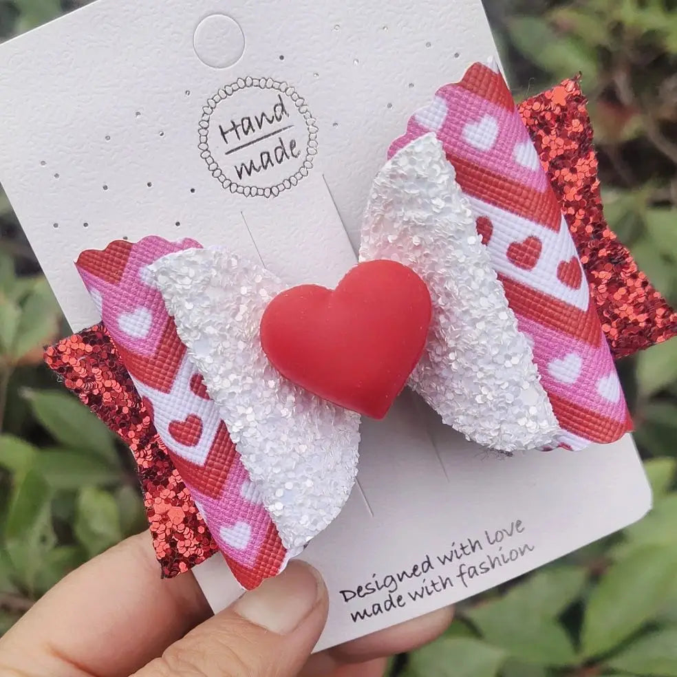 Cute Heart Love Hairgrips Glitter Hair Bow Dance Party Hair Accessories Girls Spring Valentine Hair Bows